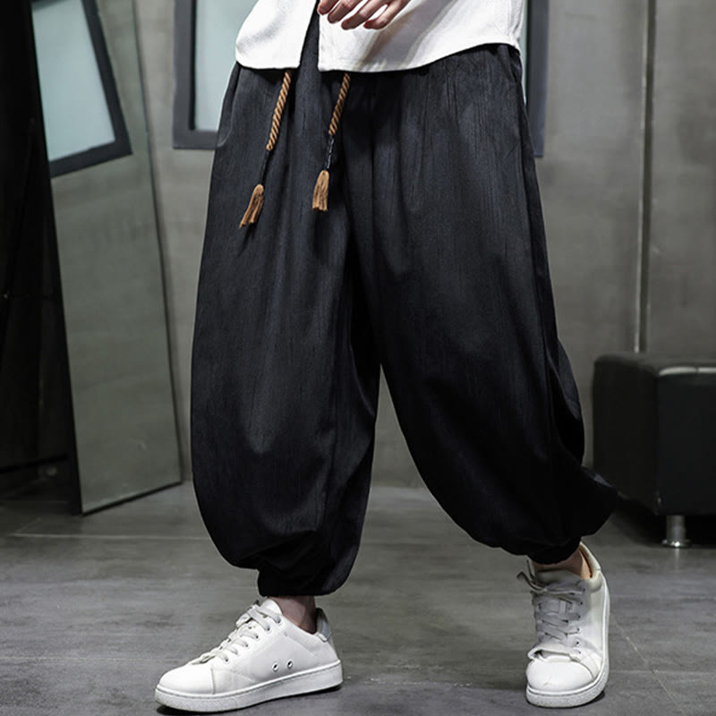 Casual Daily Pure Color Drawstring Design Men's Harem Pants With Pockets