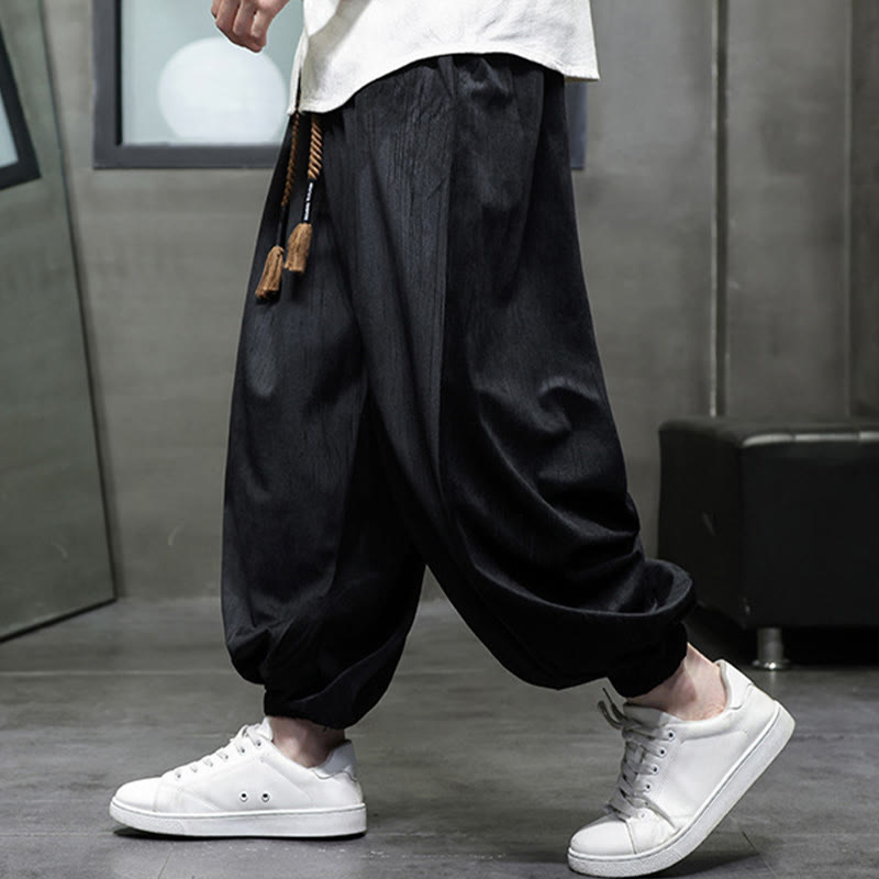 Casual Daily Pure Color Drawstring Design Men's Harem Pants With Pockets - Image 8