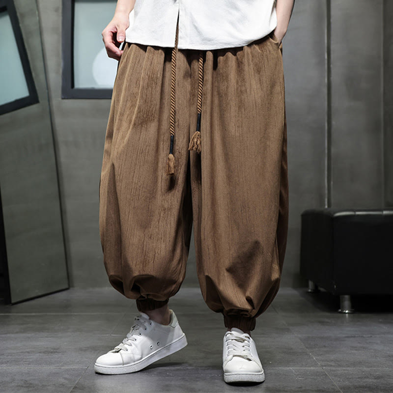 Casual Daily Pure Color Drawstring Design Men's Harem Pants With Pockets - Image 11
