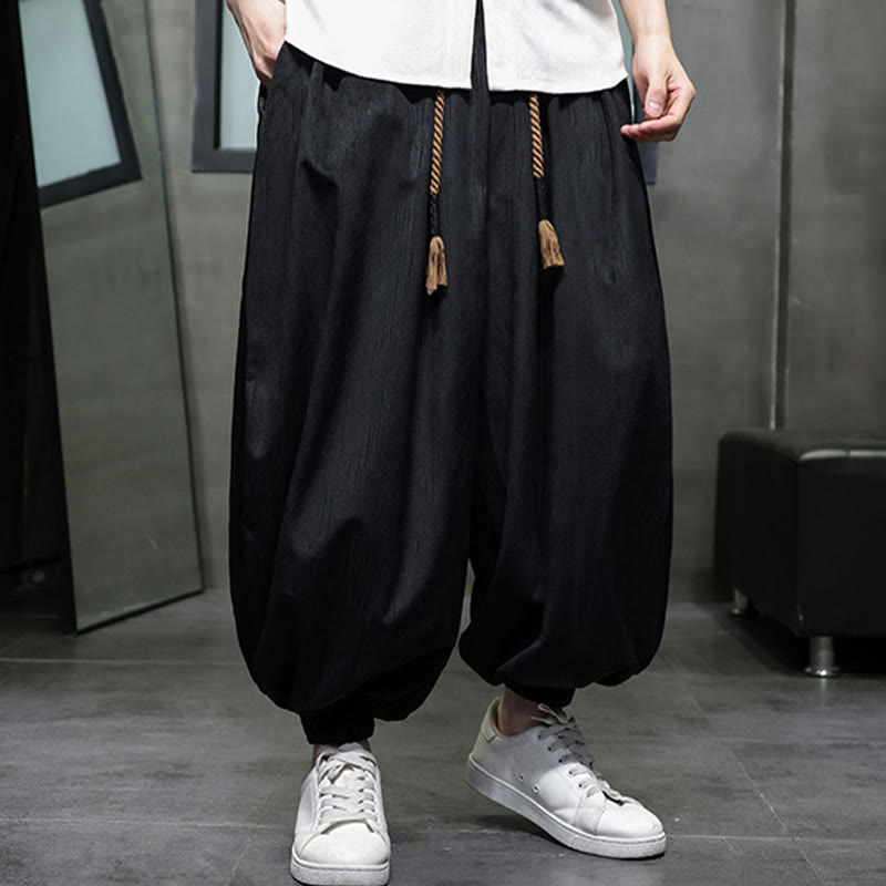 Casual Daily Pure Color Drawstring Design Men's Harem Pants With Pockets - Image 7
