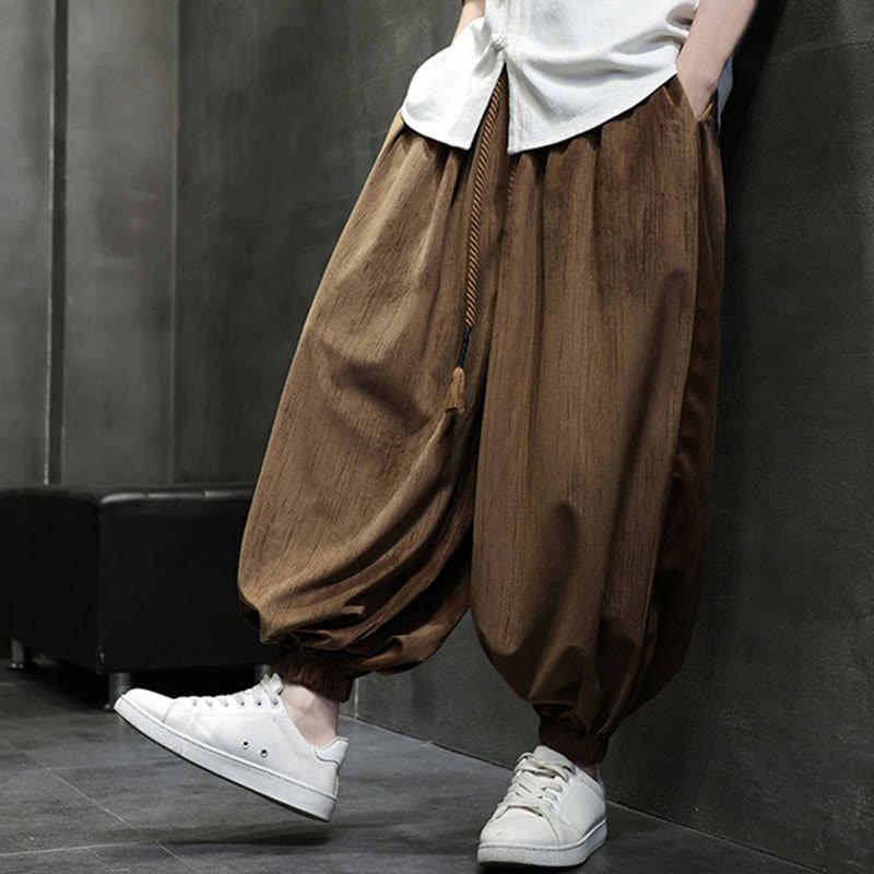 Casual Daily Pure Color Drawstring Design Men's Harem Pants With Pockets - Image 19