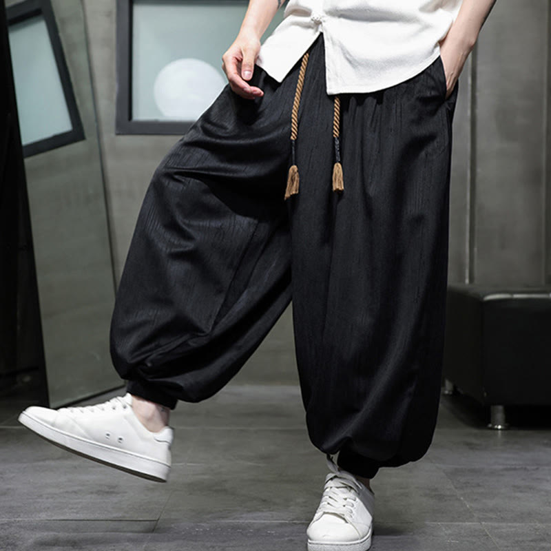 Casual Daily Pure Color Drawstring Design Men's Harem Pants With Pockets - Image 9