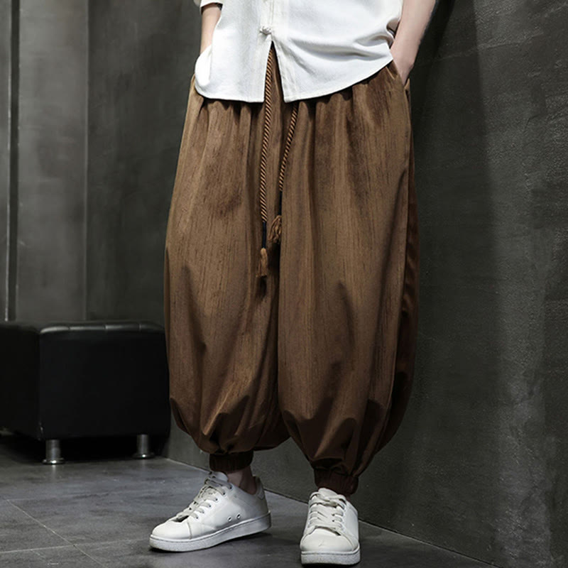Casual Daily Pure Color Drawstring Design Men's Harem Pants With Pockets - Image 20