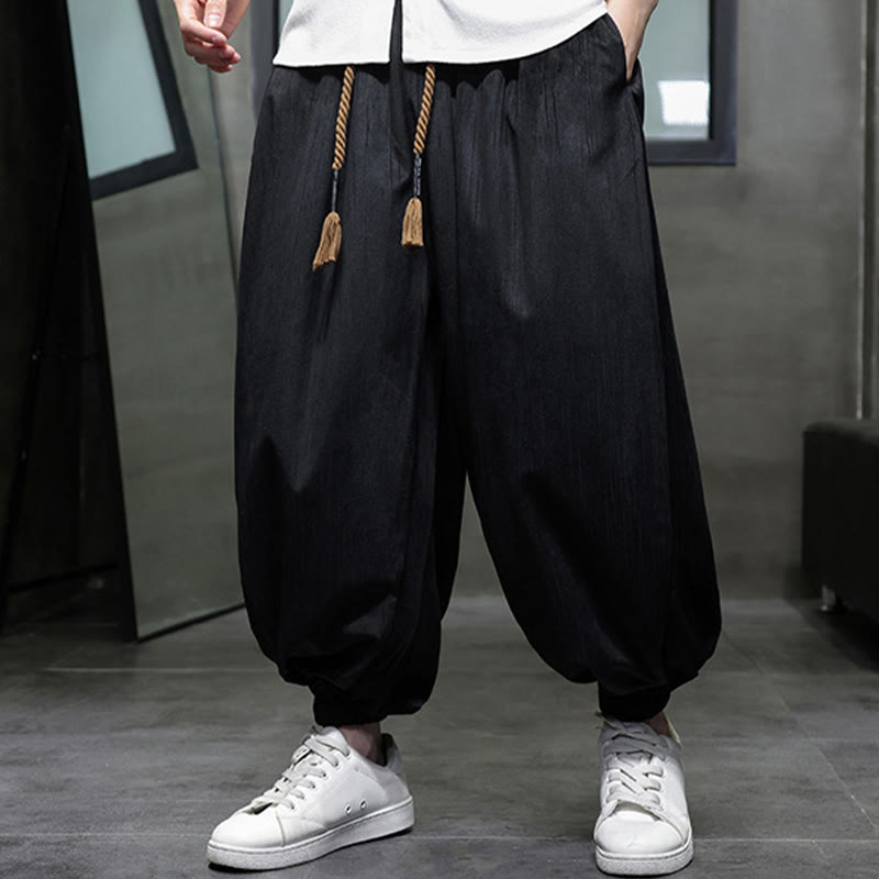 Casual Daily Pure Color Drawstring Design Men's Harem Pants With Pockets - Image 5