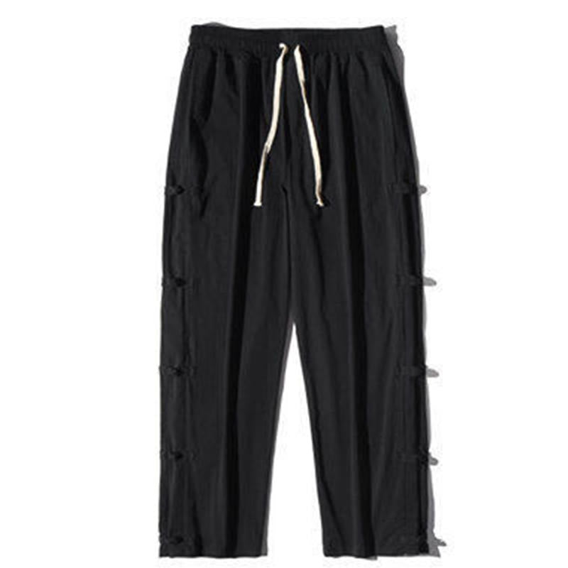 Casual Patchwork Crane Pattern Frog-Button Design Men's Wide Leg Pants With Pockets - Image 10