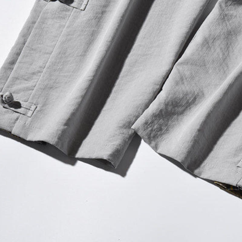 Casual Patchwork Crane Pattern Frog-Button Design Men's Wide Leg Pants With Pockets - Image 30