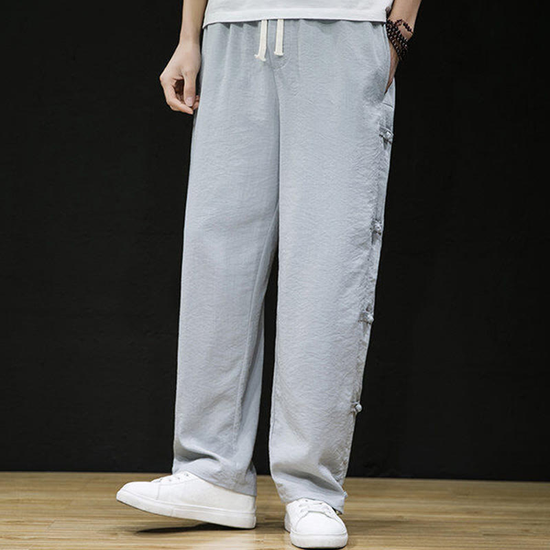 Casual Patchwork Crane Pattern Frog-Button Design Men's Wide Leg Pants With Pockets - Image 13