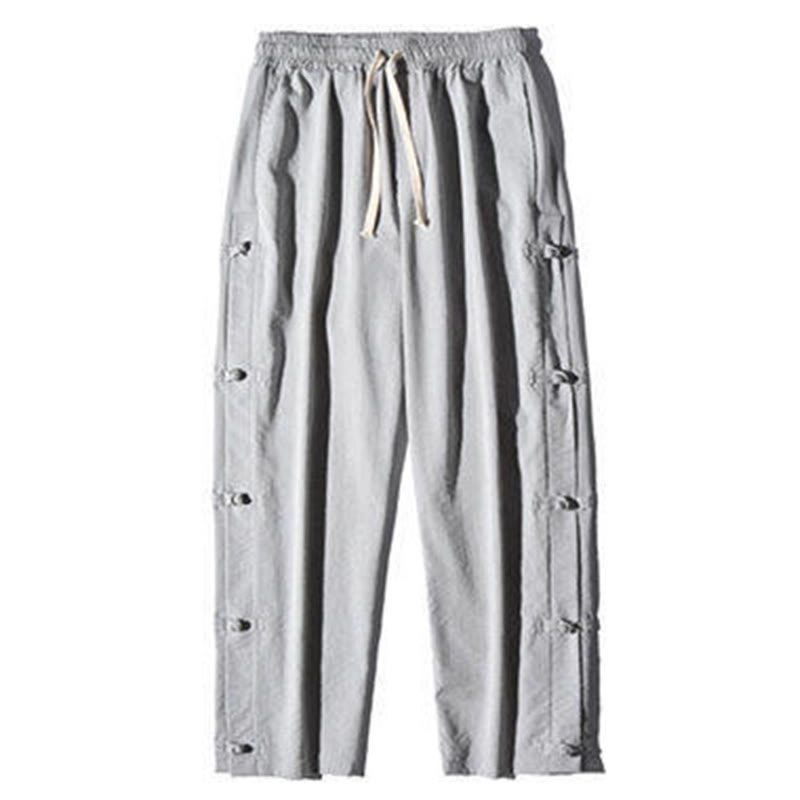 Casual Patchwork Crane Pattern Frog-Button Design Men's Wide Leg Pants With Pockets - Image 21