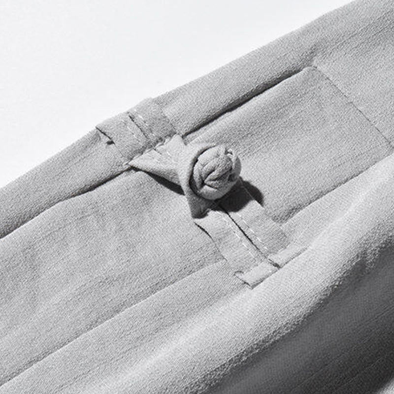 Casual Patchwork Crane Pattern Frog-Button Design Men's Wide Leg Pants With Pockets - Image 26