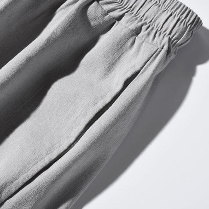 Casual Patchwork Crane Pattern Frog-Button Design Men's Wide Leg Pants With Pockets - Image 24