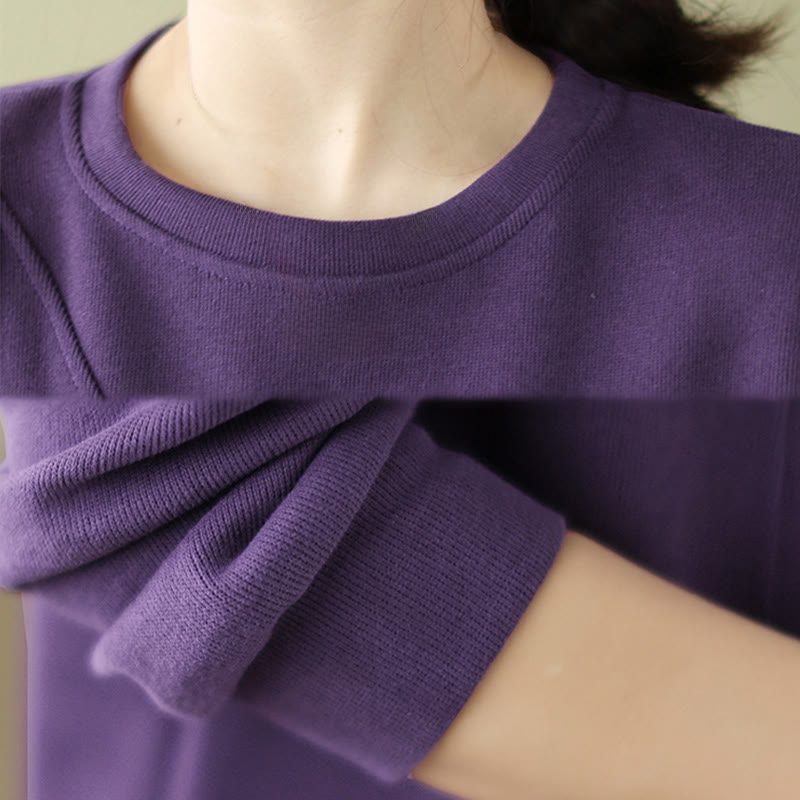 Fall Plain Button Crew Neck Cotton Pullover Women's Sweatshirt - Image 19