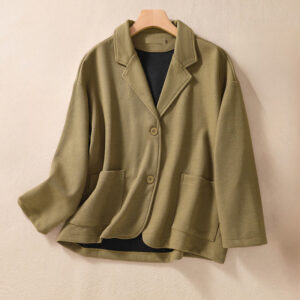 Plain Lapel Women's Cotton Jacket With Pockets