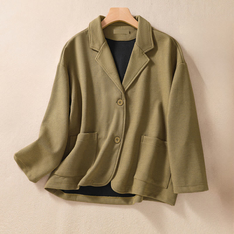 Plain Lapel Women's Cotton Jacket With Pockets