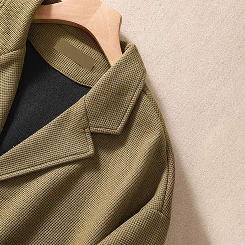 Plain Lapel Women's Cotton Jacket With Pockets - Image 7