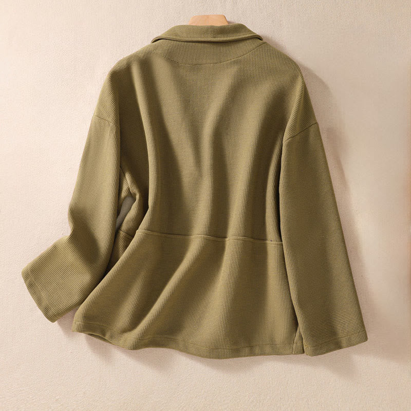 Plain Lapel Women's Cotton Jacket With Pockets - Image 2