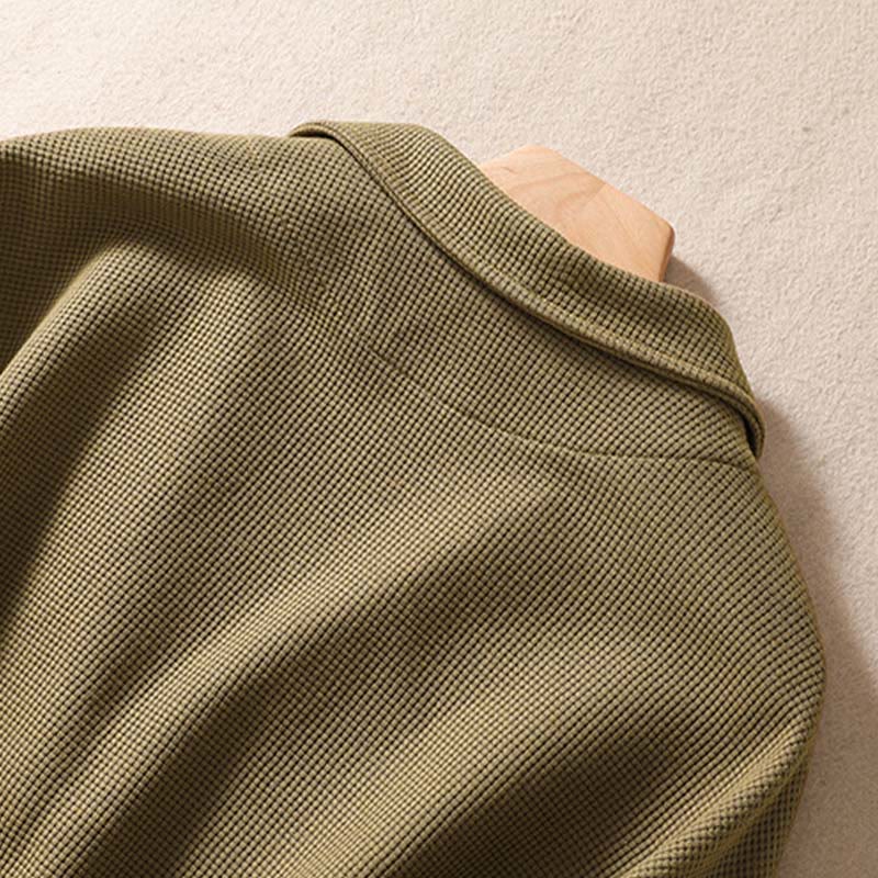 Plain Lapel Women's Cotton Jacket With Pockets - Image 4