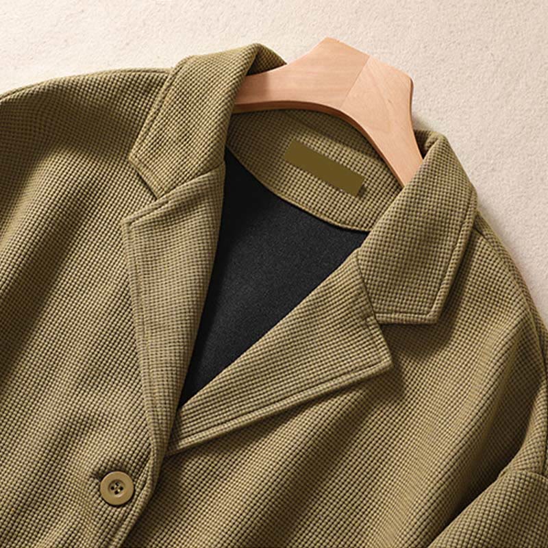 Plain Lapel Women's Cotton Jacket With Pockets - Image 3