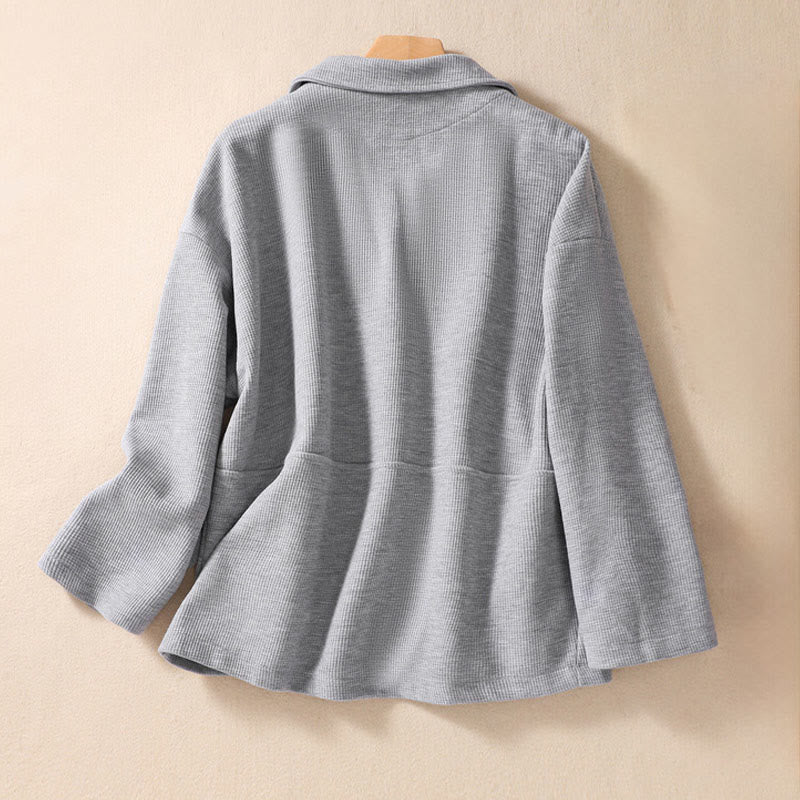 Plain Lapel Women's Cotton Jacket With Pockets - Image 12