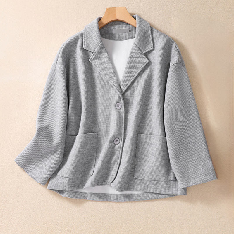 Plain Lapel Women's Cotton Jacket With Pockets - Image 11