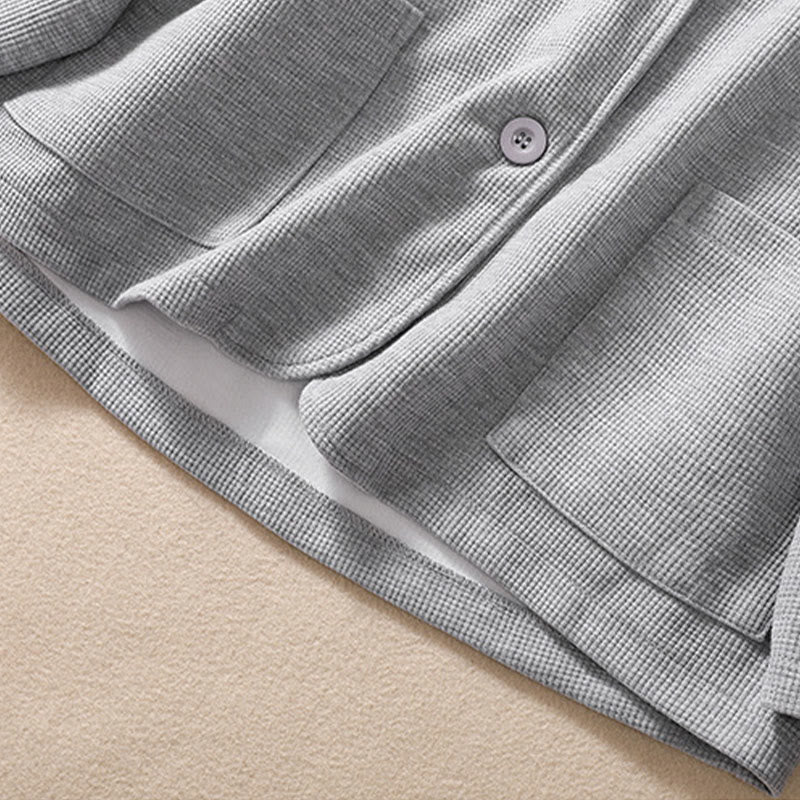 Plain Lapel Women's Cotton Jacket With Pockets - Image 15