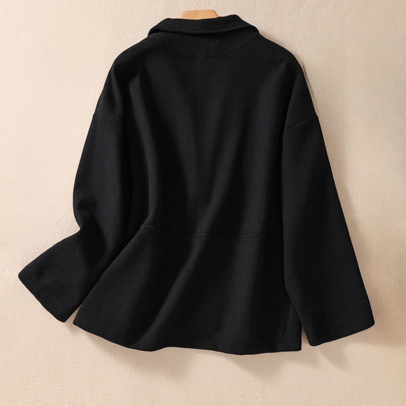 Plain Lapel Women's Cotton Jacket With Pockets - Image 23