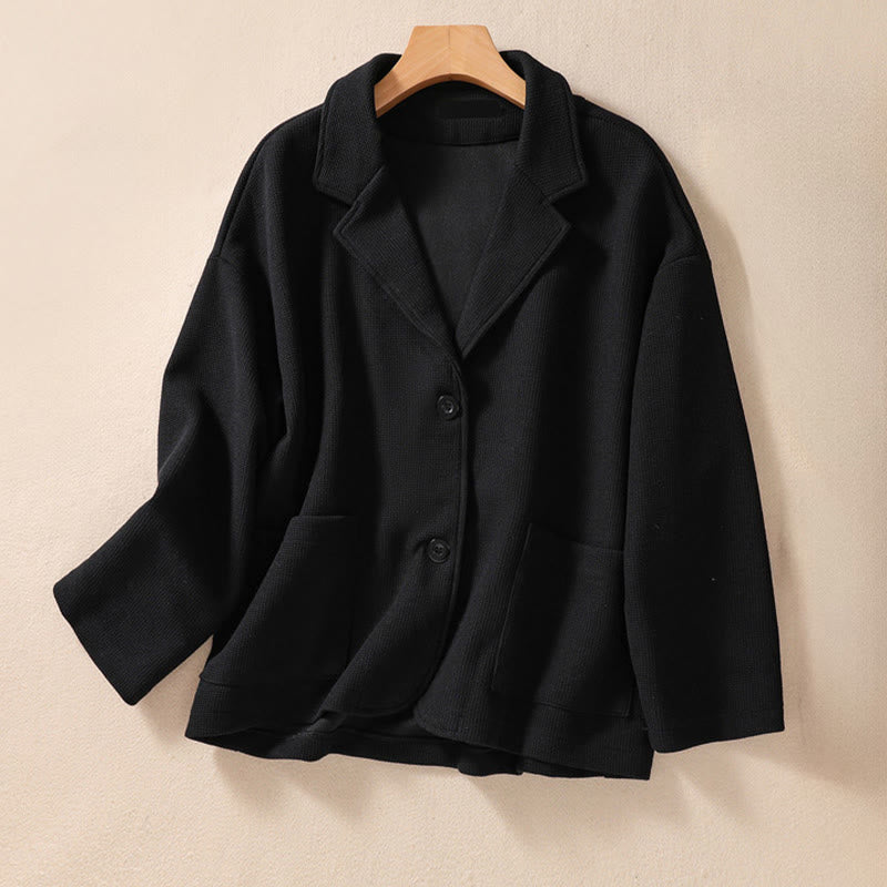 Plain Lapel Women's Cotton Jacket With Pockets - Image 22