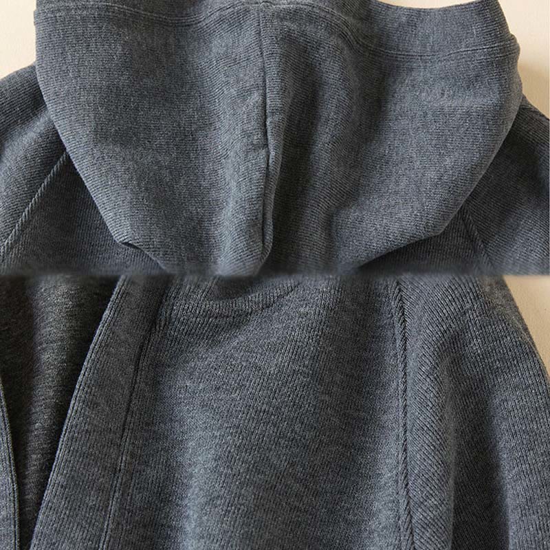 Plain Buttons Women's Cotton Hooded Jacket With Pockets - Image 7