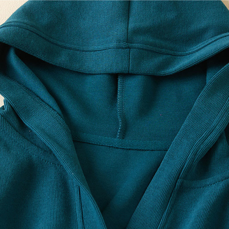 Plain Buttons Women's Cotton Hooded Jacket With Pockets - Image 19