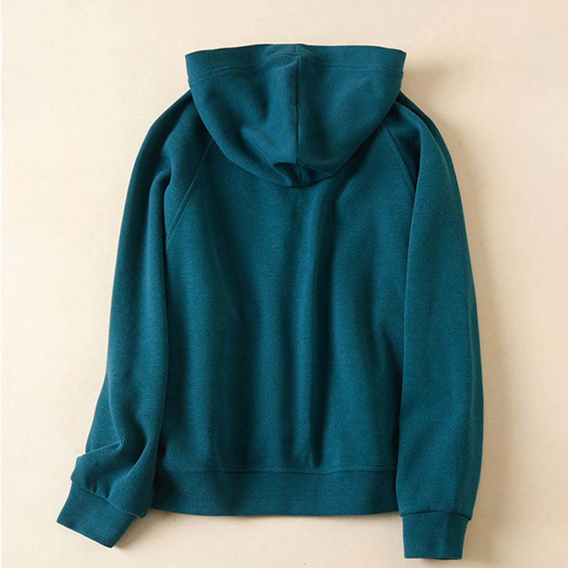 Plain Buttons Women's Cotton Hooded Jacket With Pockets - Image 17