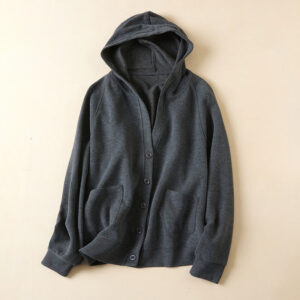 Plain Buttons Women's Cotton Hooded Jacket With Pockets