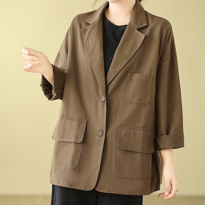 Plain Women's Cotton Suit Jacket With Pockets - Image 3