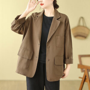 Plain Women's Cotton Suit Jacket With Pockets