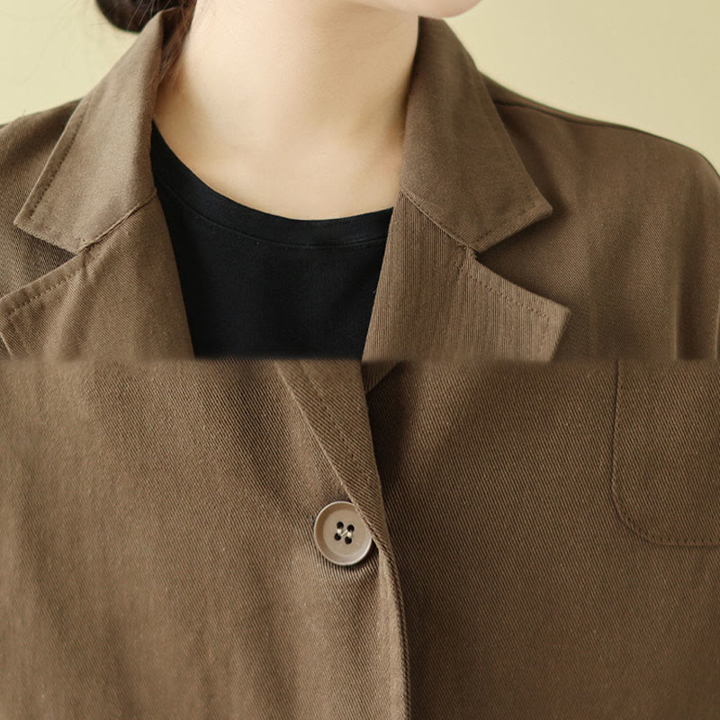 Plain Women's Cotton Suit Jacket With Pockets - Image 6