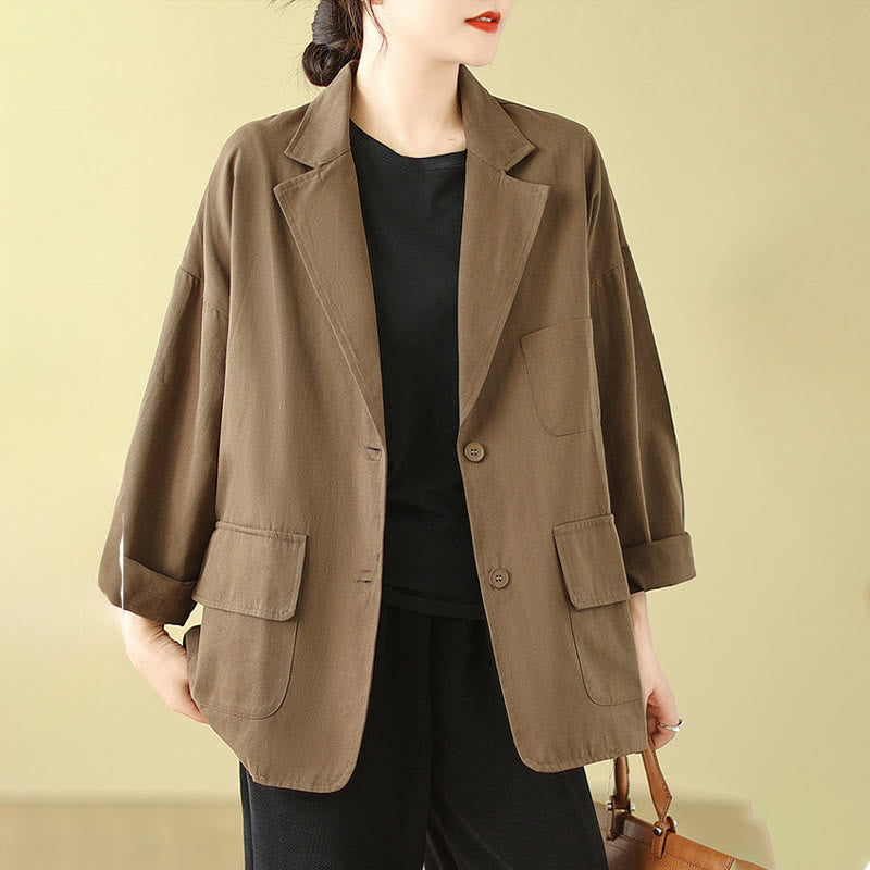 Plain Women's Cotton Suit Jacket With Pockets - Image 2