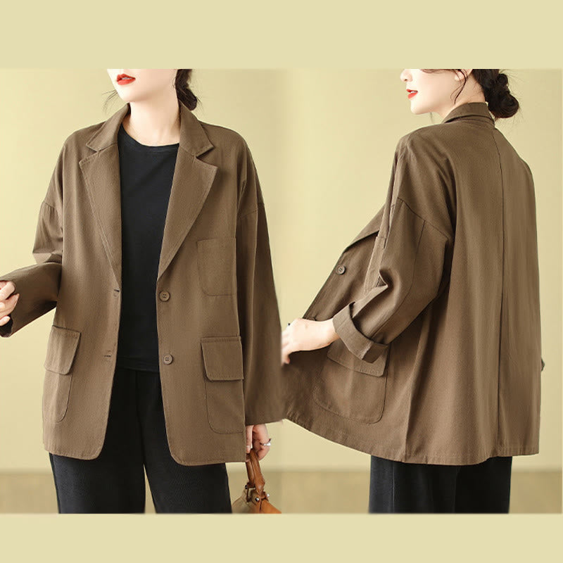 Plain Women's Cotton Suit Jacket With Pockets - Image 5