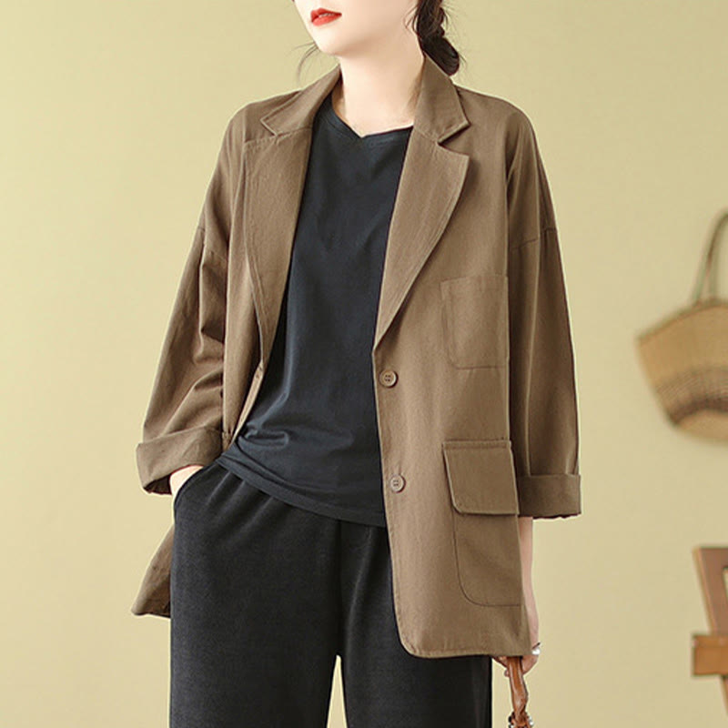 Plain Women's Cotton Suit Jacket With Pockets - Image 4