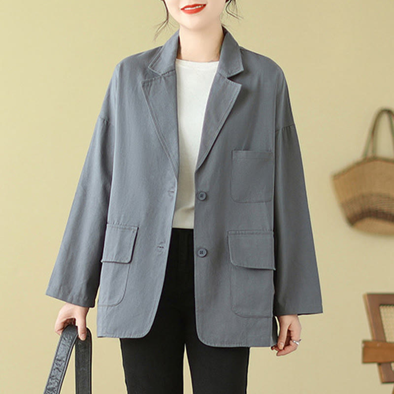 Plain Women's Cotton Suit Jacket With Pockets - Image 9