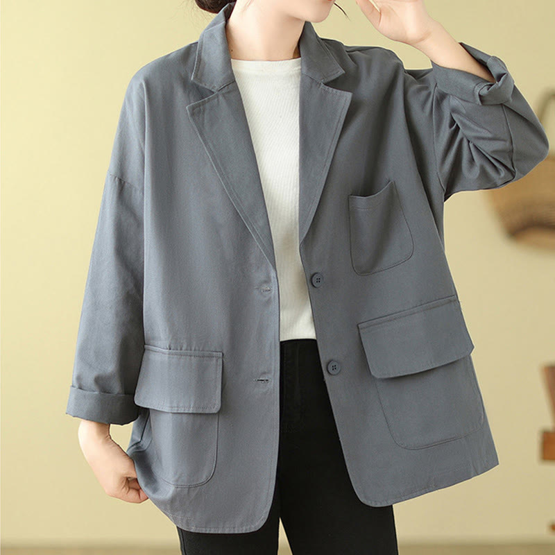 Plain Women's Cotton Suit Jacket With Pockets - Image 8
