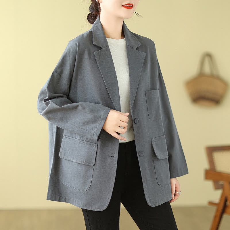 Plain Women's Cotton Suit Jacket With Pockets - Image 11