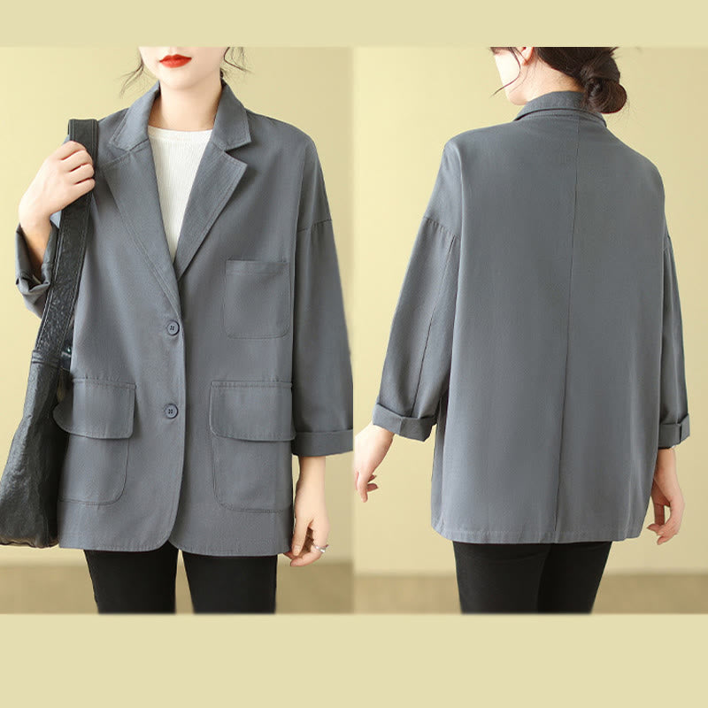 Plain Women's Cotton Suit Jacket With Pockets - Image 12