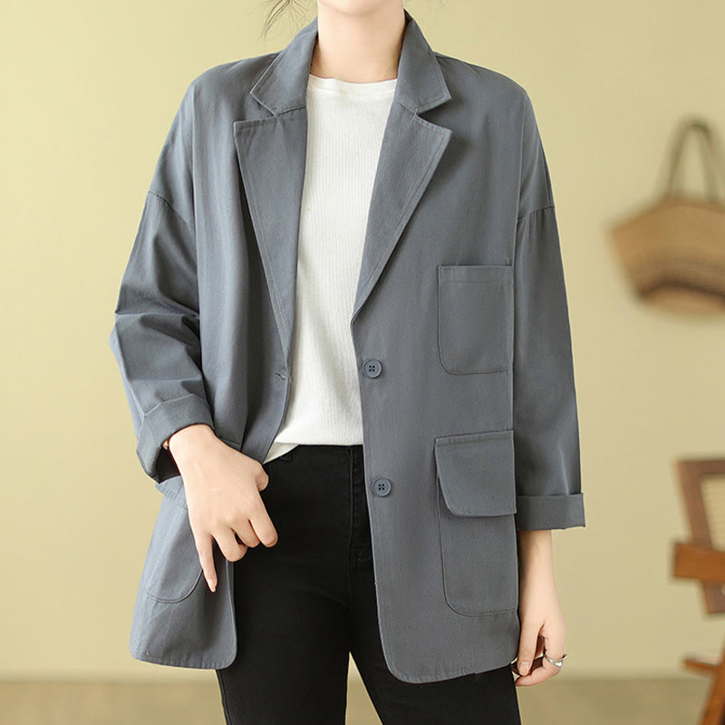 Plain Women's Cotton Suit Jacket With Pockets - Image 10