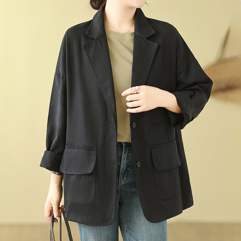 Plain Women's Cotton Suit Jacket With Pockets - Image 13