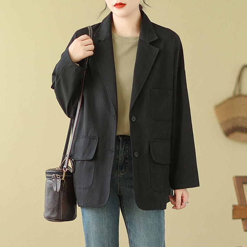 Plain Women's Cotton Suit Jacket With Pockets - Image 16