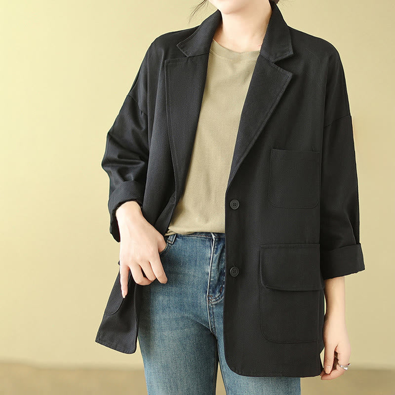 Plain Women's Cotton Suit Jacket With Pockets - Image 17