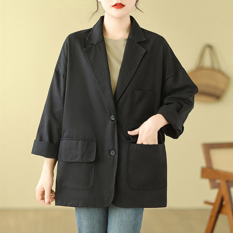 Plain Women's Cotton Suit Jacket With Pockets - Image 14