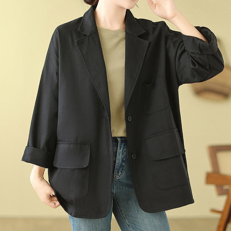 Plain Women's Cotton Suit Jacket With Pockets - Image 15