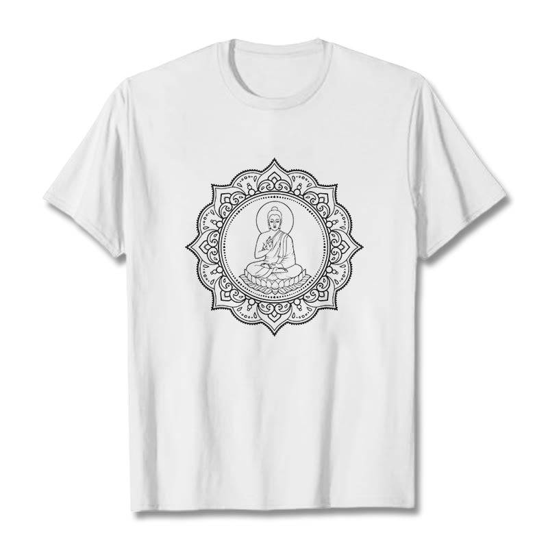 Buddha Meditating In Lotus Position Pattern Tee T-shirt - Image 8