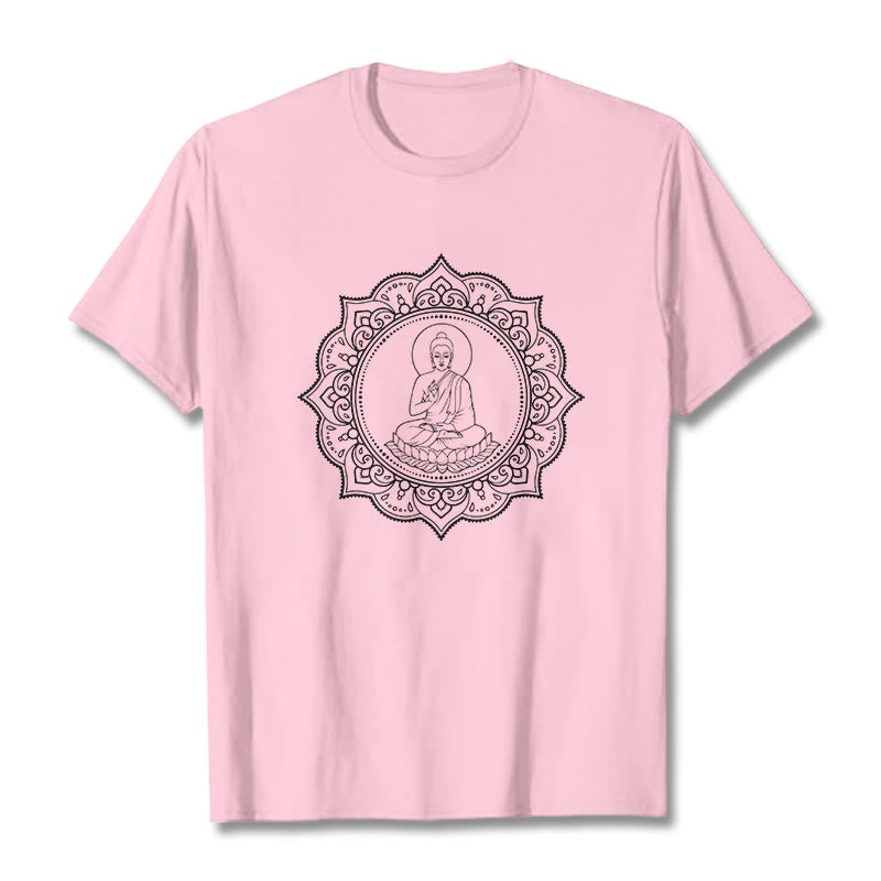Buddha Meditating In Lotus Position Pattern Tee T-shirt - Image 13