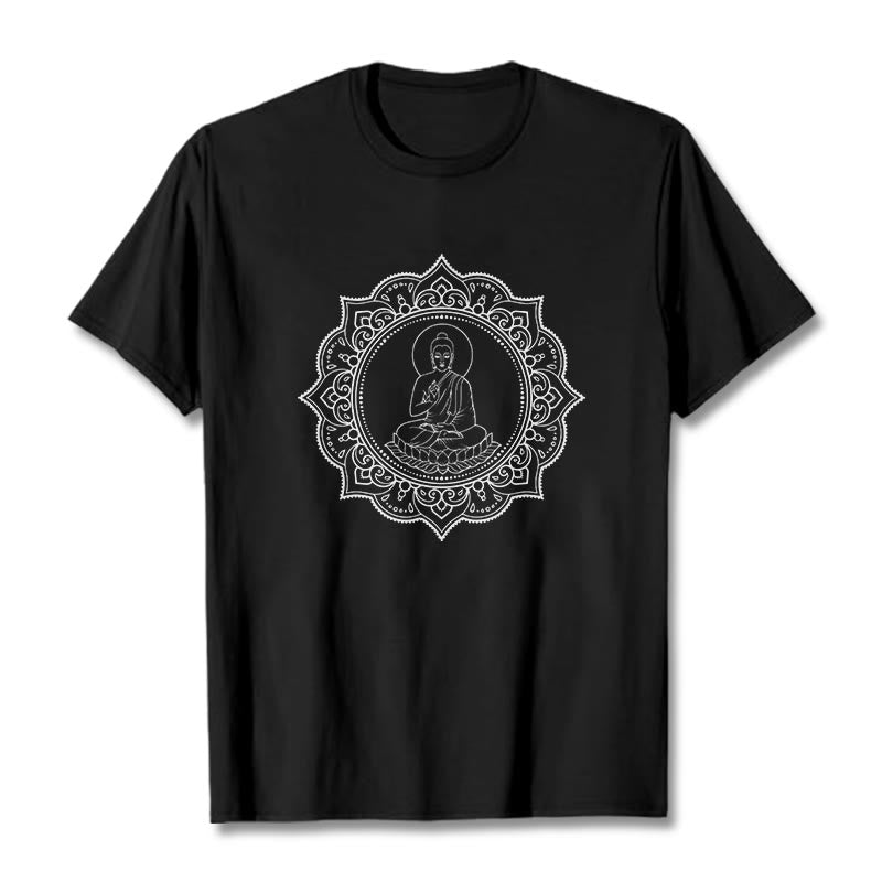 Buddha Meditating In Lotus Position Pattern Tee T-shirt - Image 4