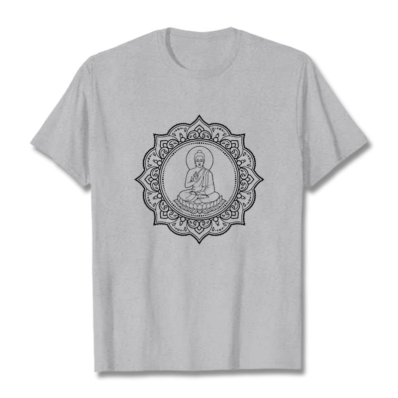 Buddha Meditating In Lotus Position Pattern Tee T-shirt - Image 20